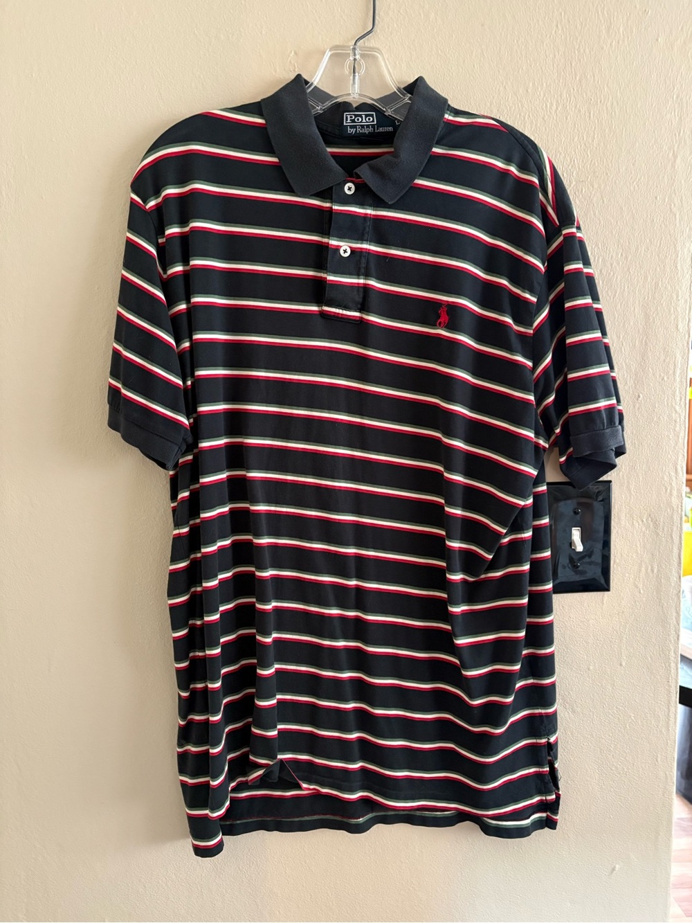 Vintage Ralph Lauren Black Polo with Red and White Stripes